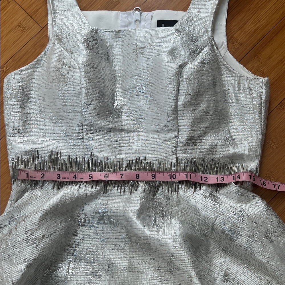 Mac Duggal Square Neck Sleeveless fit flare Dress Size 10 silver rhinestone - Picture 10 of 13